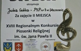 II MIEJSCE W FINALE XVIII REGIONALNEGO KONKURSU PIOSENKI RELIGIJNEJ IM. ŚW. JANA PAWŁA II W BOGORII 2