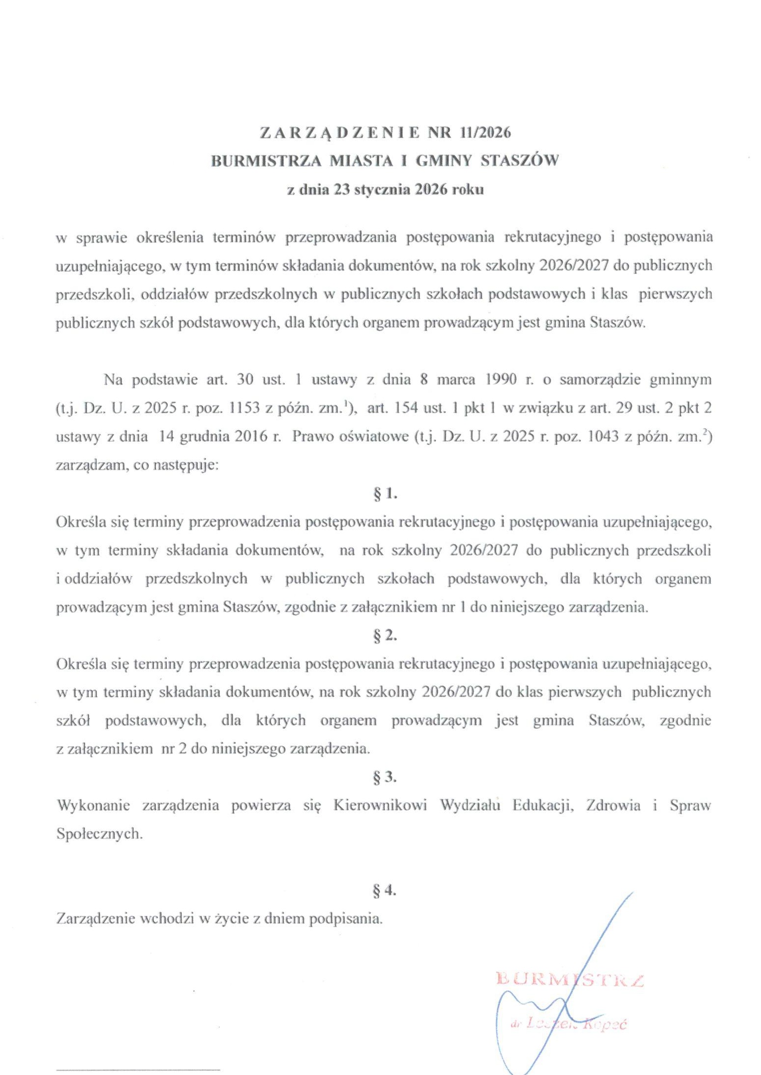 Zarządzenie Burmistrza